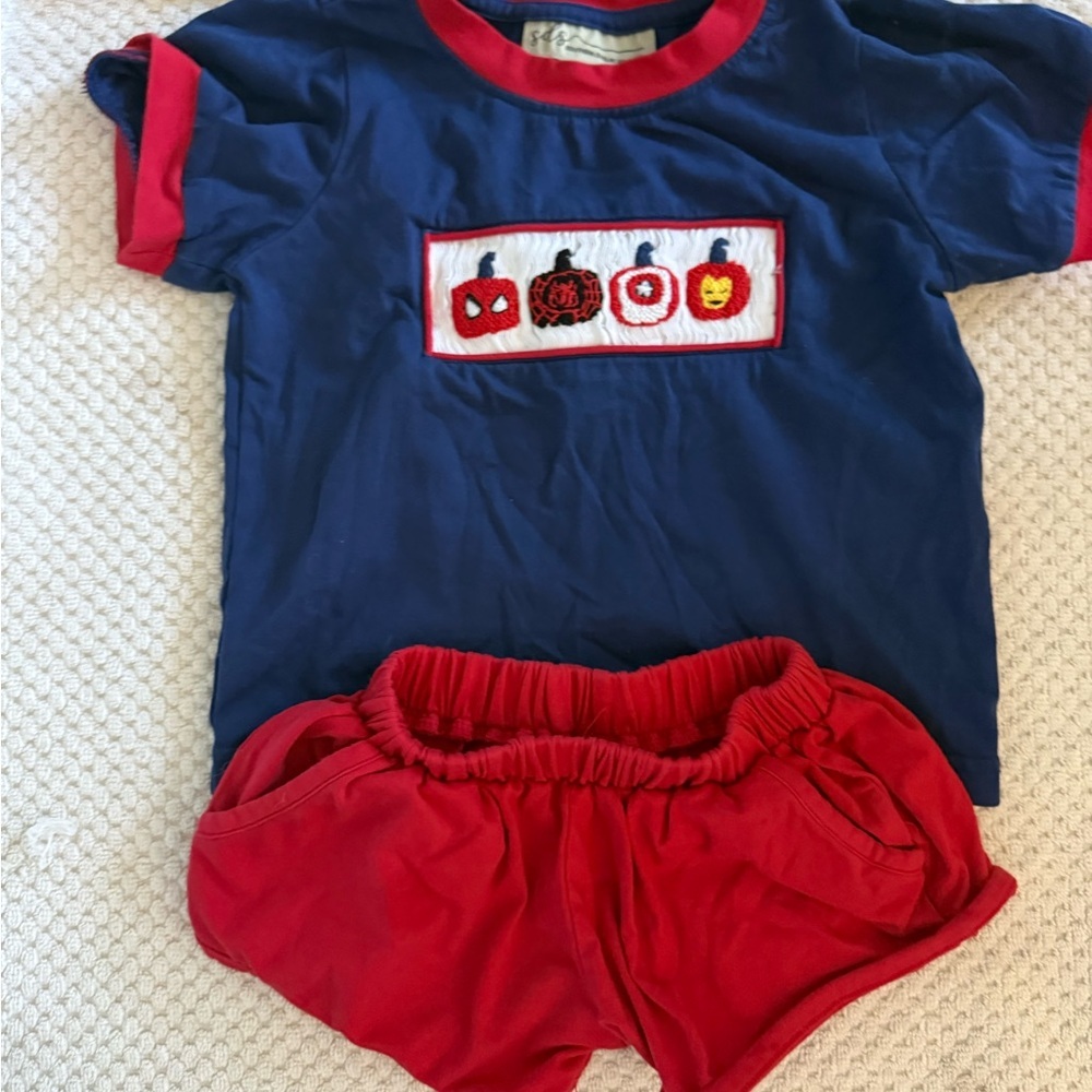 Smocked Kids Matching Set - Blue and Red - Picture 2 of 2